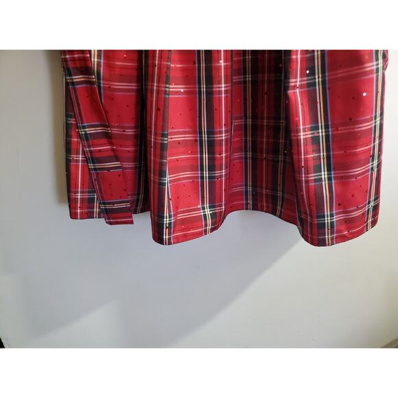 Dollie & Me Girl's Black Velvet Red Plaid Gold Bow Size 10 Tie Back Belt Buttons - Picture 4 of 15